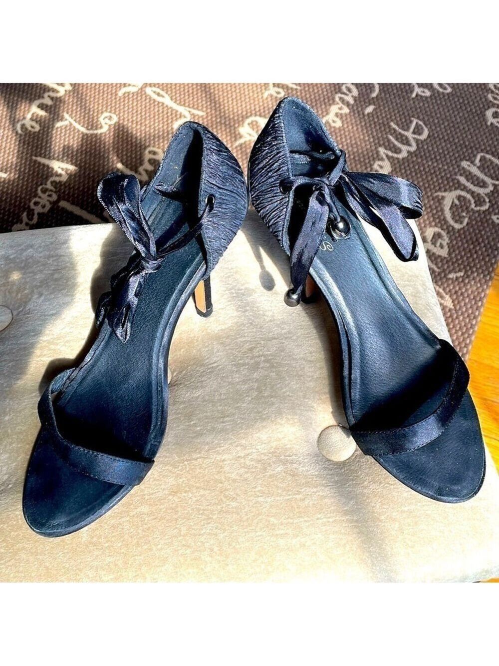 💃🏻 👠 FABULOUS Stephanie McB Black Satin Ballerina Stilettos Size 8